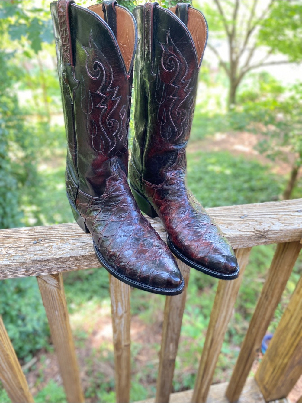 Lucchese Men's 9D Black Cherry Genuine Anteater 1994 Cowboy Western Boots Preban - Picture 2 of 12
